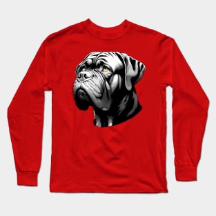 Stunning and Cool Dogue de Bordeaux Monochrome and Gold Portrait for Father's Day Long Sleeve T-Shirt